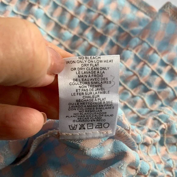 Greylin Blue and Pink Gingham Checkered Smocked Blouse Top Size S - Picture 10 of 14